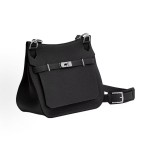 HERMES Jypsiere Gypsy silver buckle crossbody bag for women, Noir black
